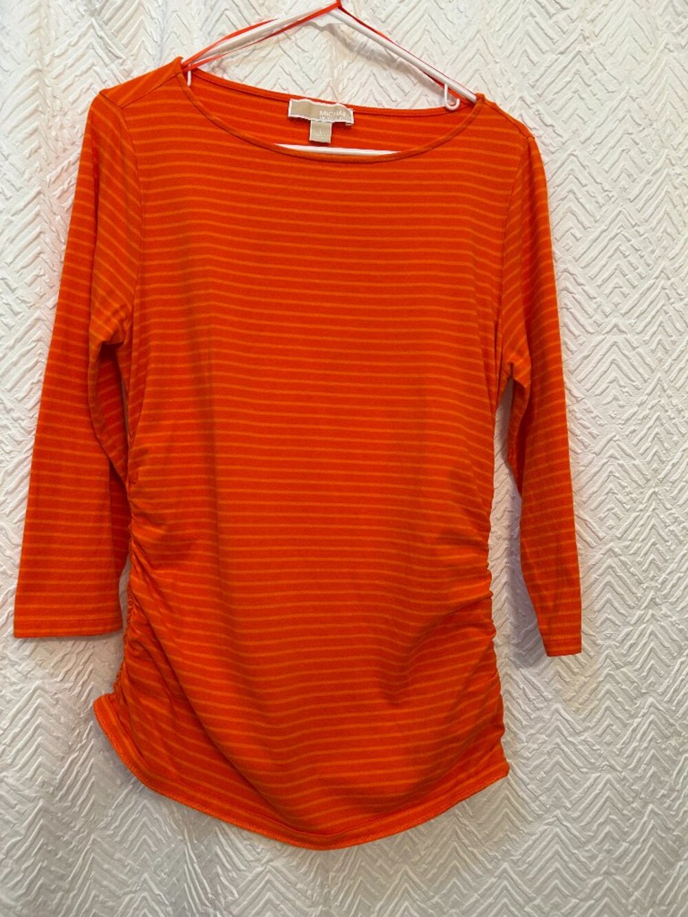 Michael Kors Striped Tunic Top Logo Zipper Detail Ruching Size L